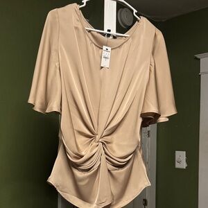Express Women's Beige Twist-Front Satin Blouse